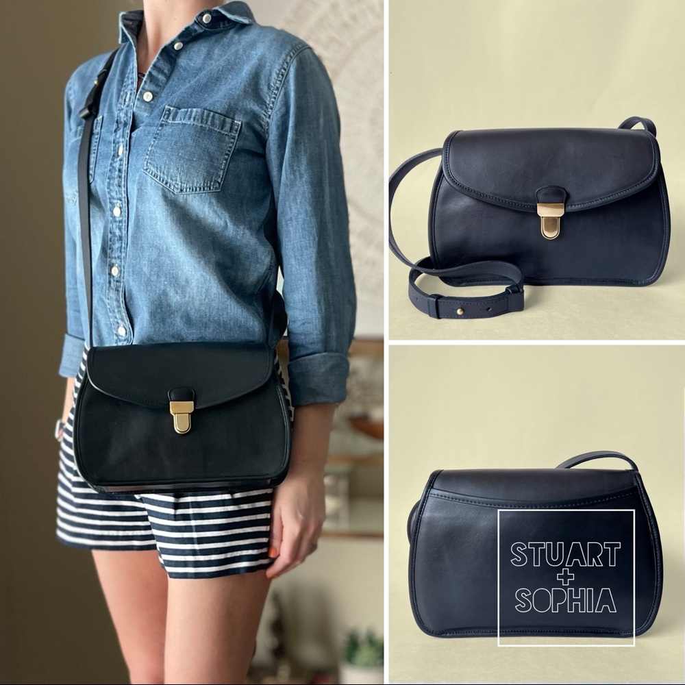 Vintage 80s Coach Gilford 9913 Bag Navy Blue Leather Unlined Touch Lock